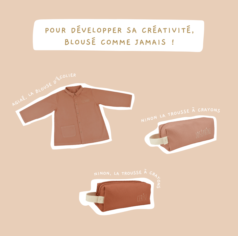 blouse et trousses d'écolier personnalisables 