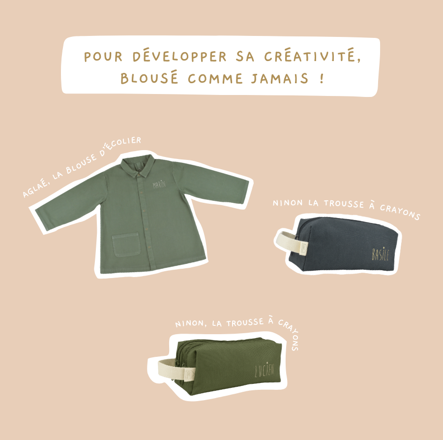 blouse et trousses d'écolier personnalisables