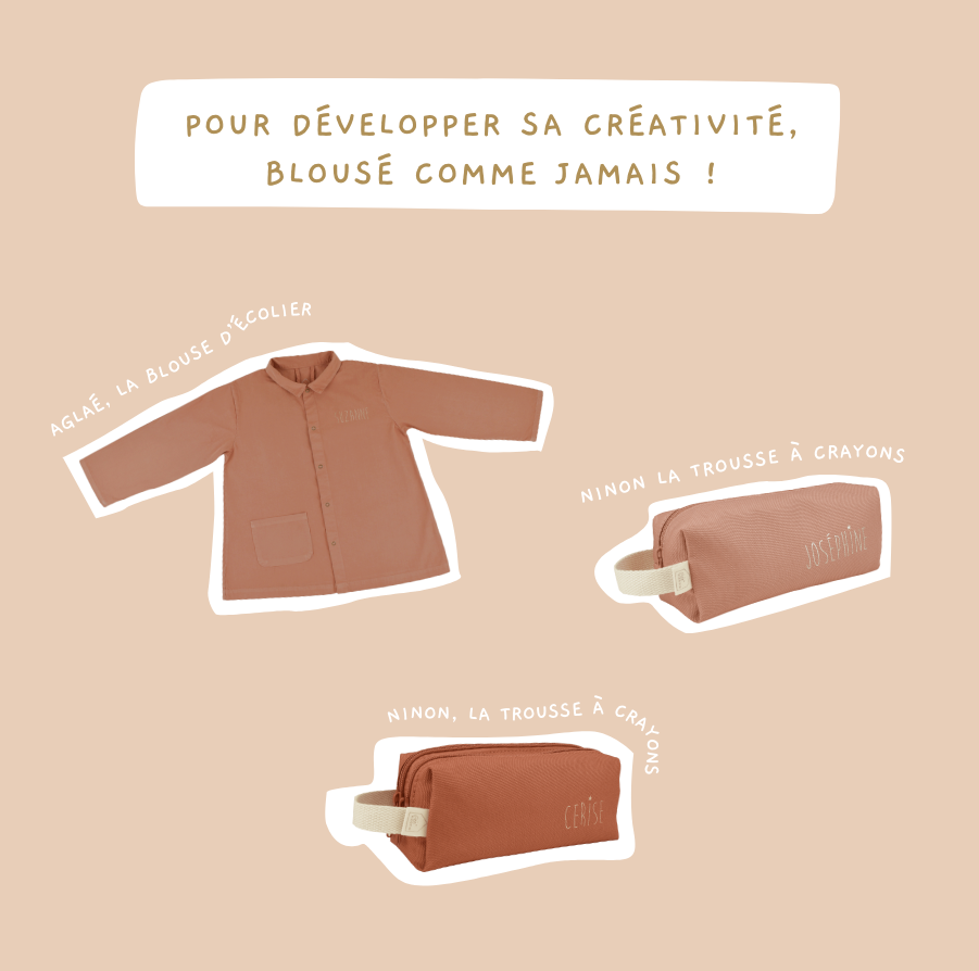 blouse d'écolier personnalisable et trousses à crayons