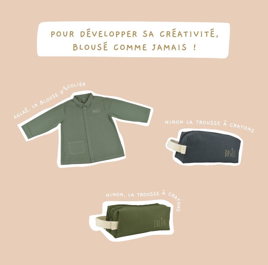 Blouse d'écolier et trousses à crayons