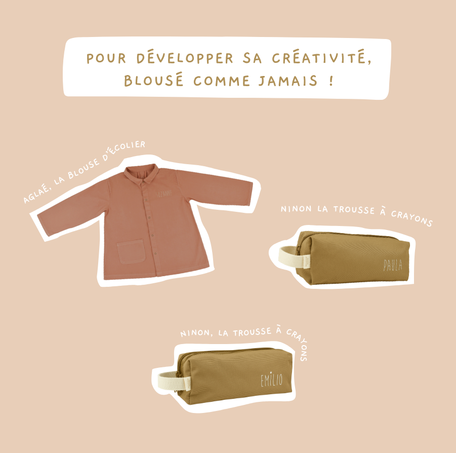 blouse et trousses d'écolier personnalisables