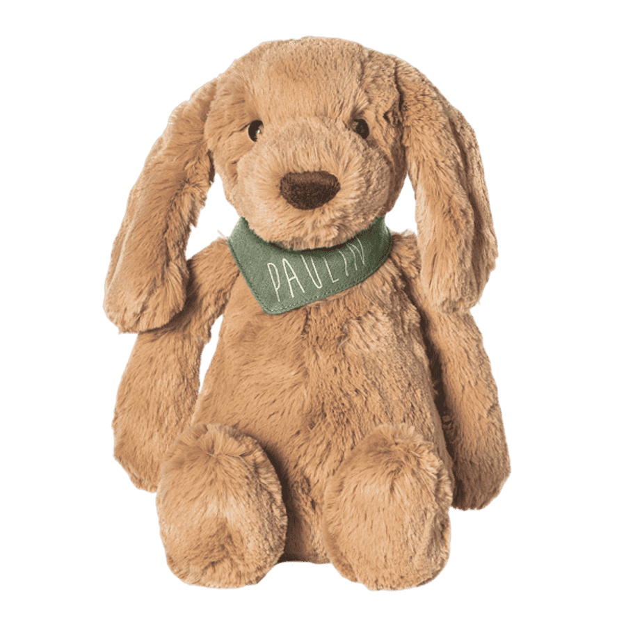 doudou chien tout doux avec foulard personnalisé bébé