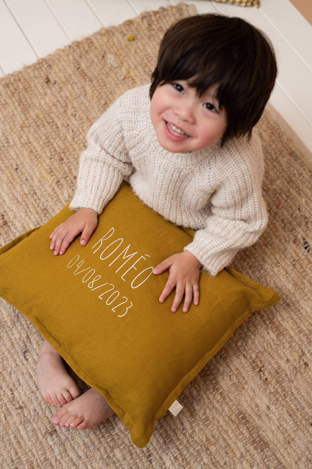 coussin rectangulaire personnalisé pour bébé en lin