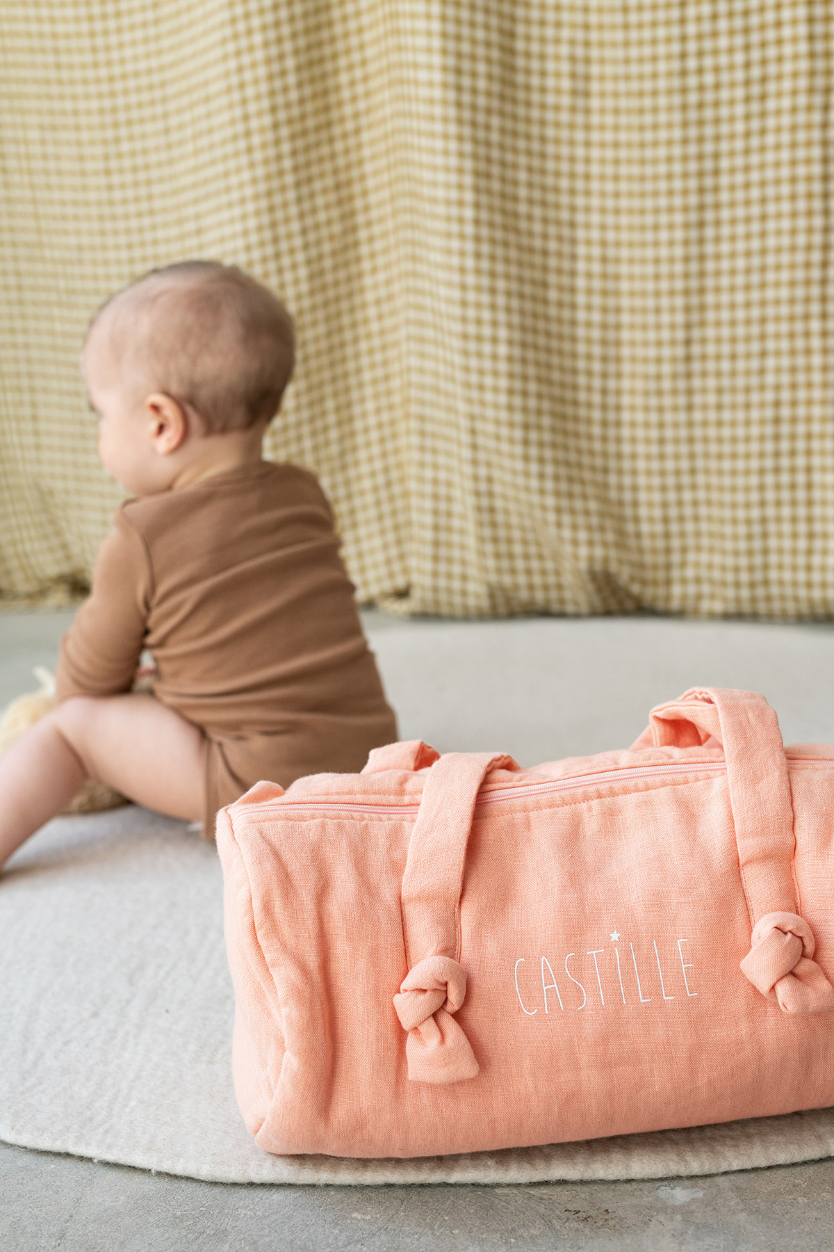 sac bowling en lin personnalisé pour bébé