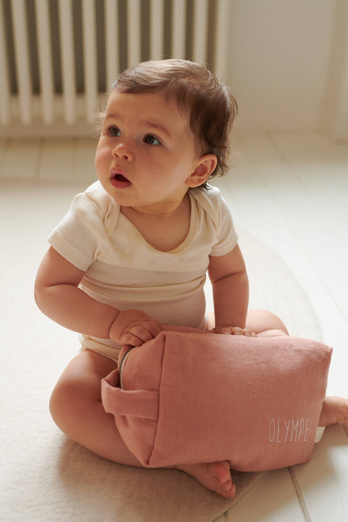 trousse de toilette personnalisée en lin pour bébé