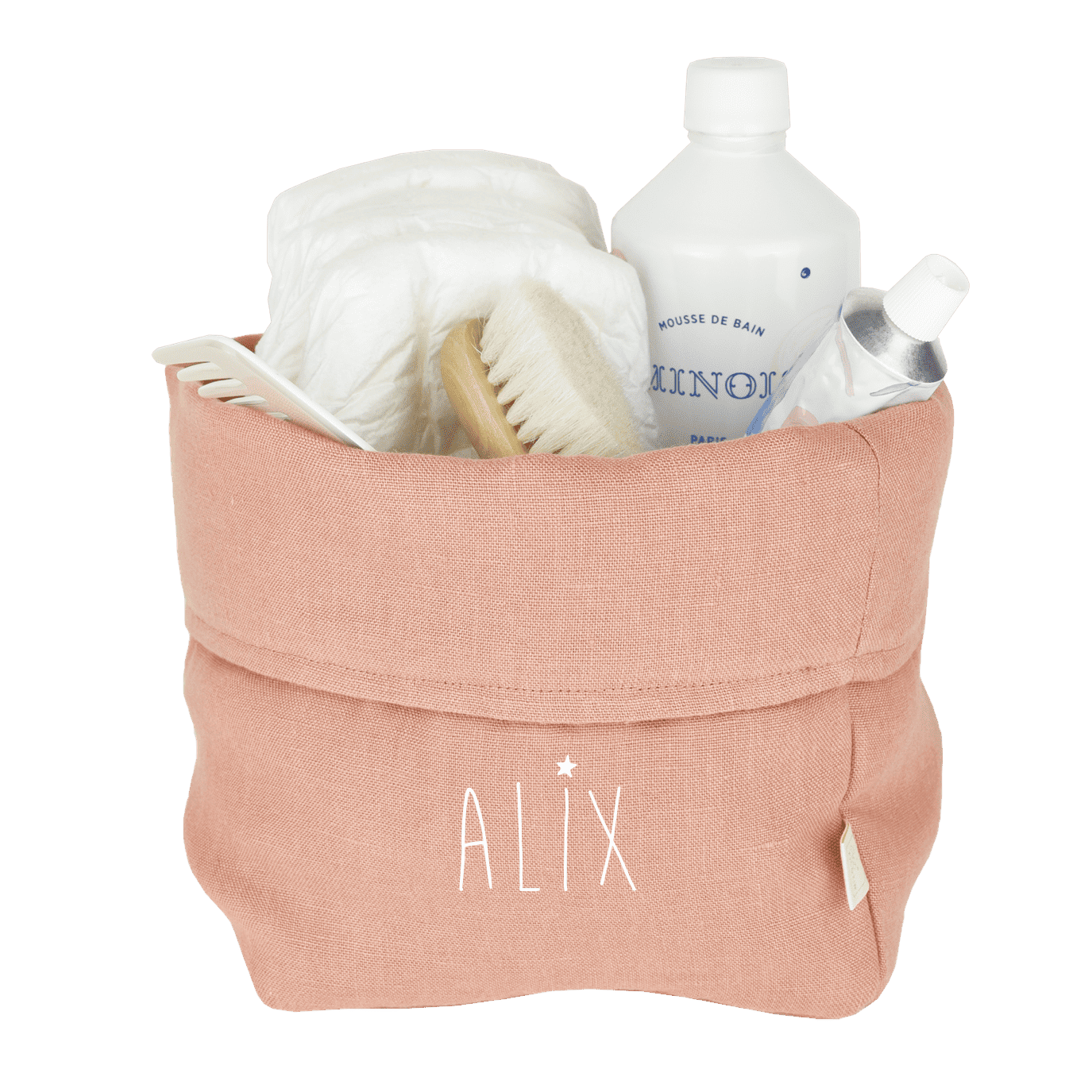 petit panier de rangement en lin personnalisable pour chambre bébé