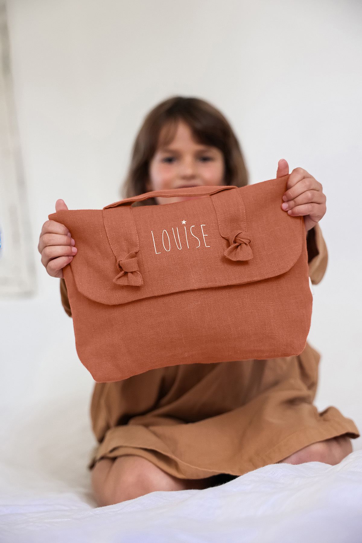 trousse de toilette personnalisée en lin pour enfant