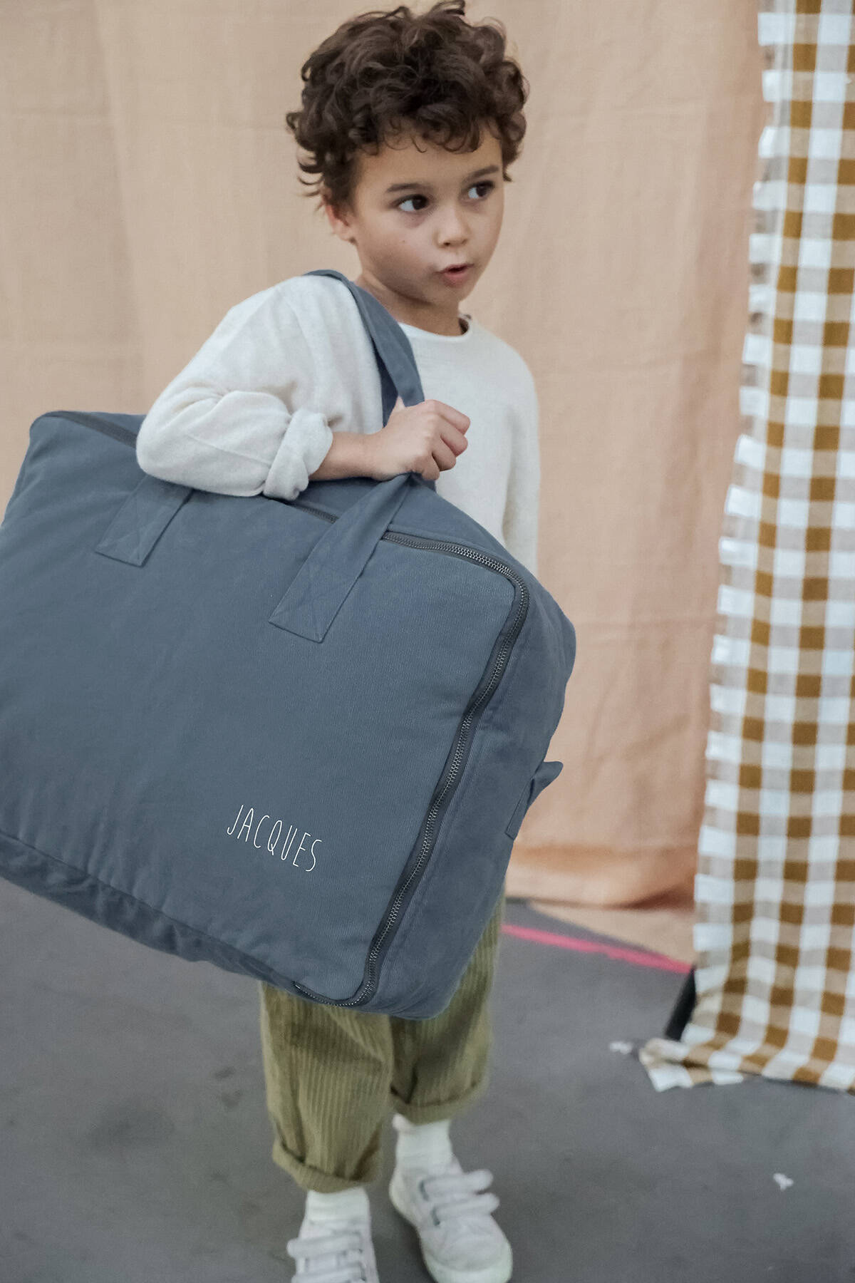 grande valise en coton épais avec zip et personnalisable pour enfant